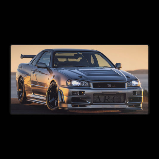 R34 Skyline Inspired Desk Mat — Sports Car Mouse Pad for Gamers & Auto Enthusiasts