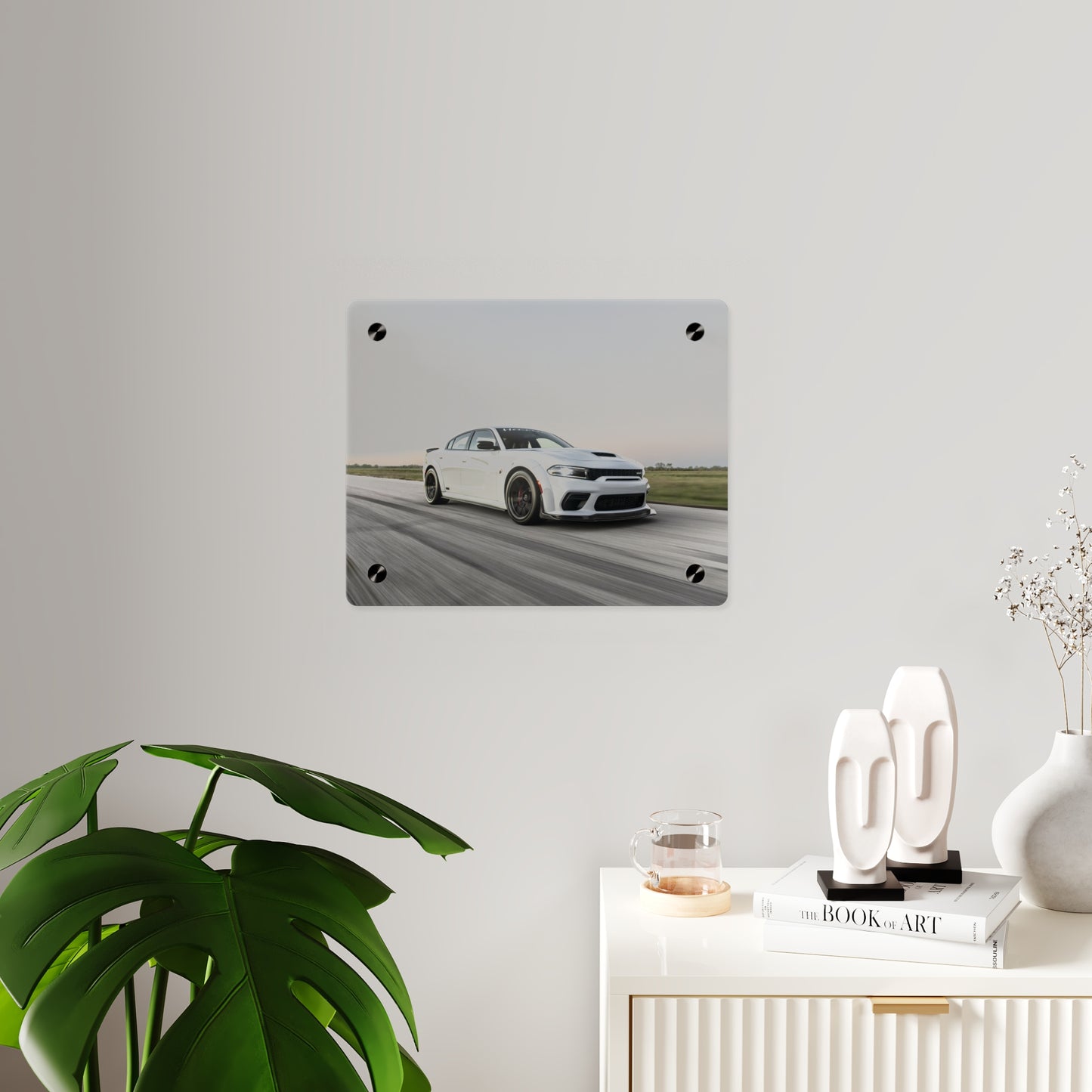 Acrylic Wall Art Panel — White Hellcat charger widebody
