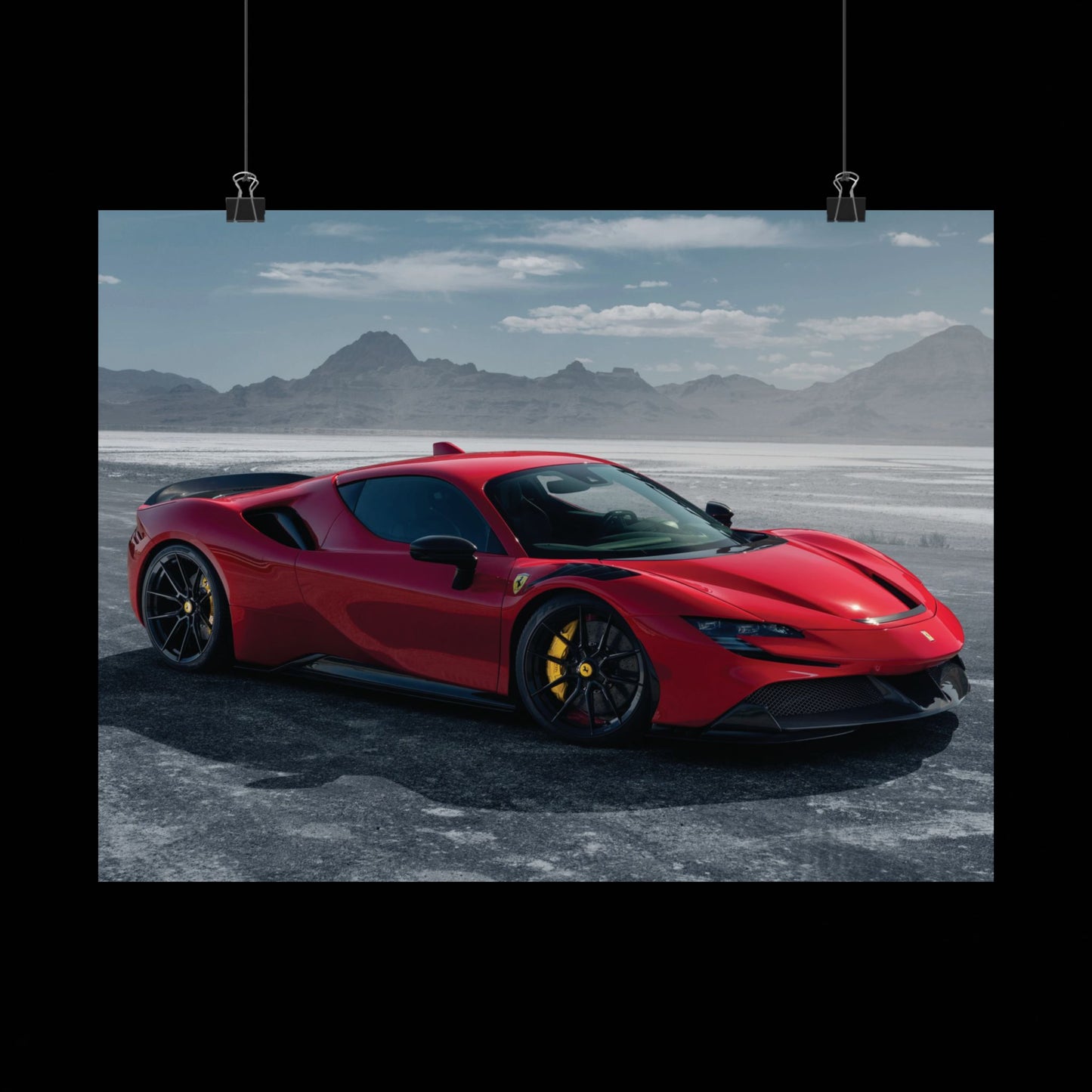 Red Ferrari SF90 Matte Poster — Horizontal Automotive Wall Art