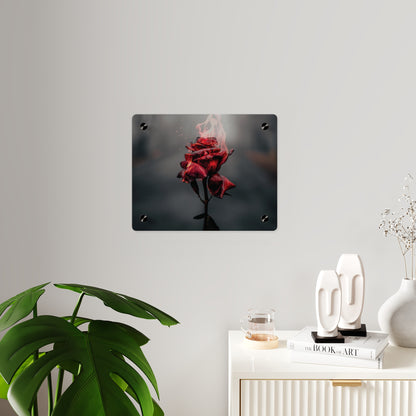 Acrylic Wall Art — Flaming Red Rose Floating Panel perfect Valentines day gift