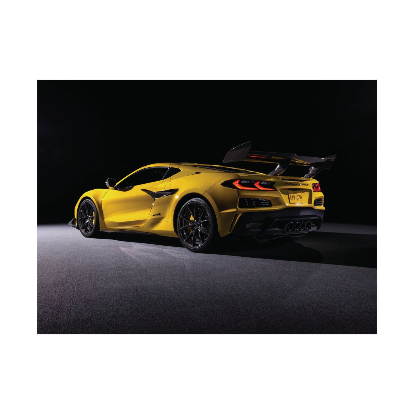 2025 Corvette C8 zr1 Matte Poster — Yellow Supercar Rear View Horizontal Print