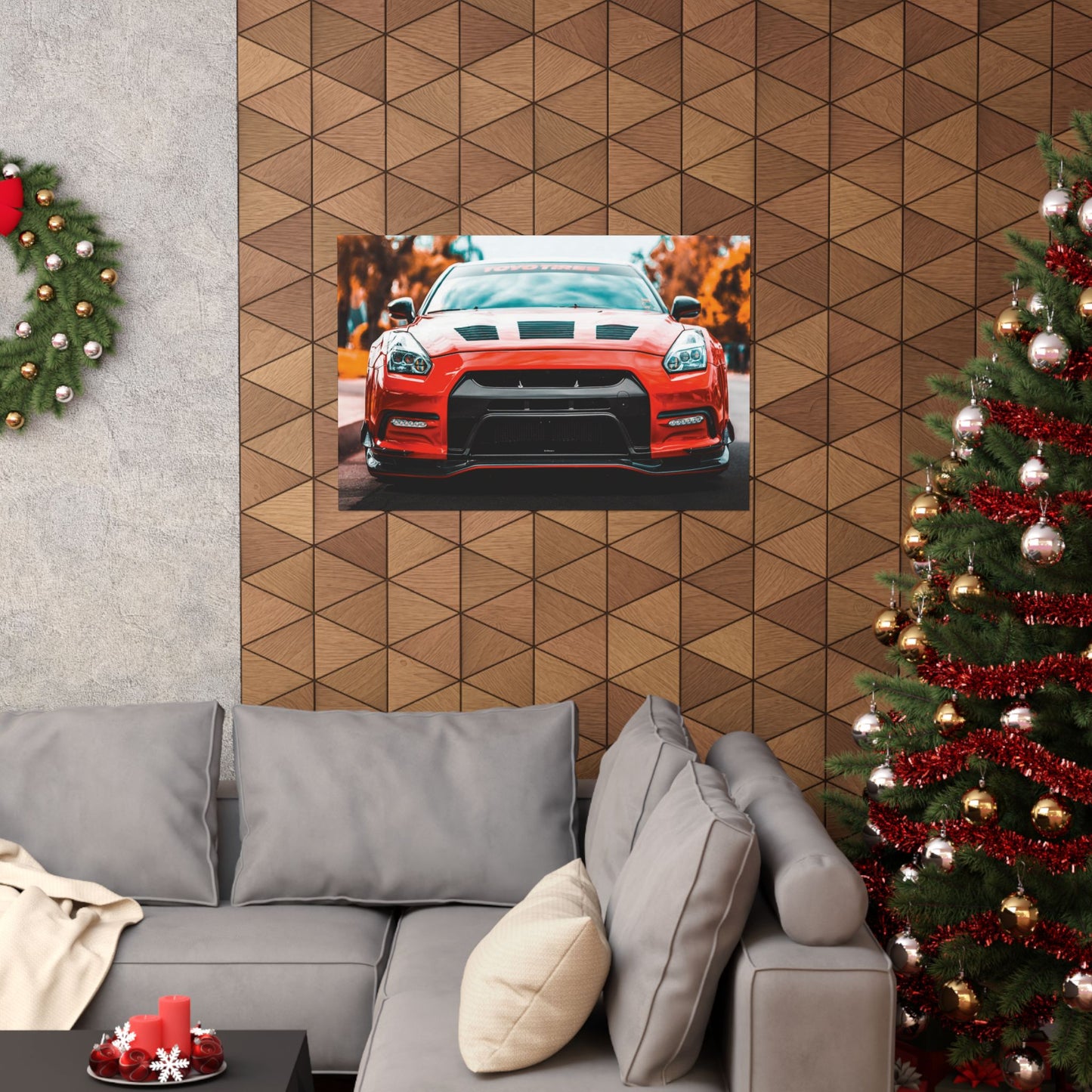 Red R35 skyline gtr sports car Matte Horizontal Poster — Automotive Wall Art for Car Enthusiasts
