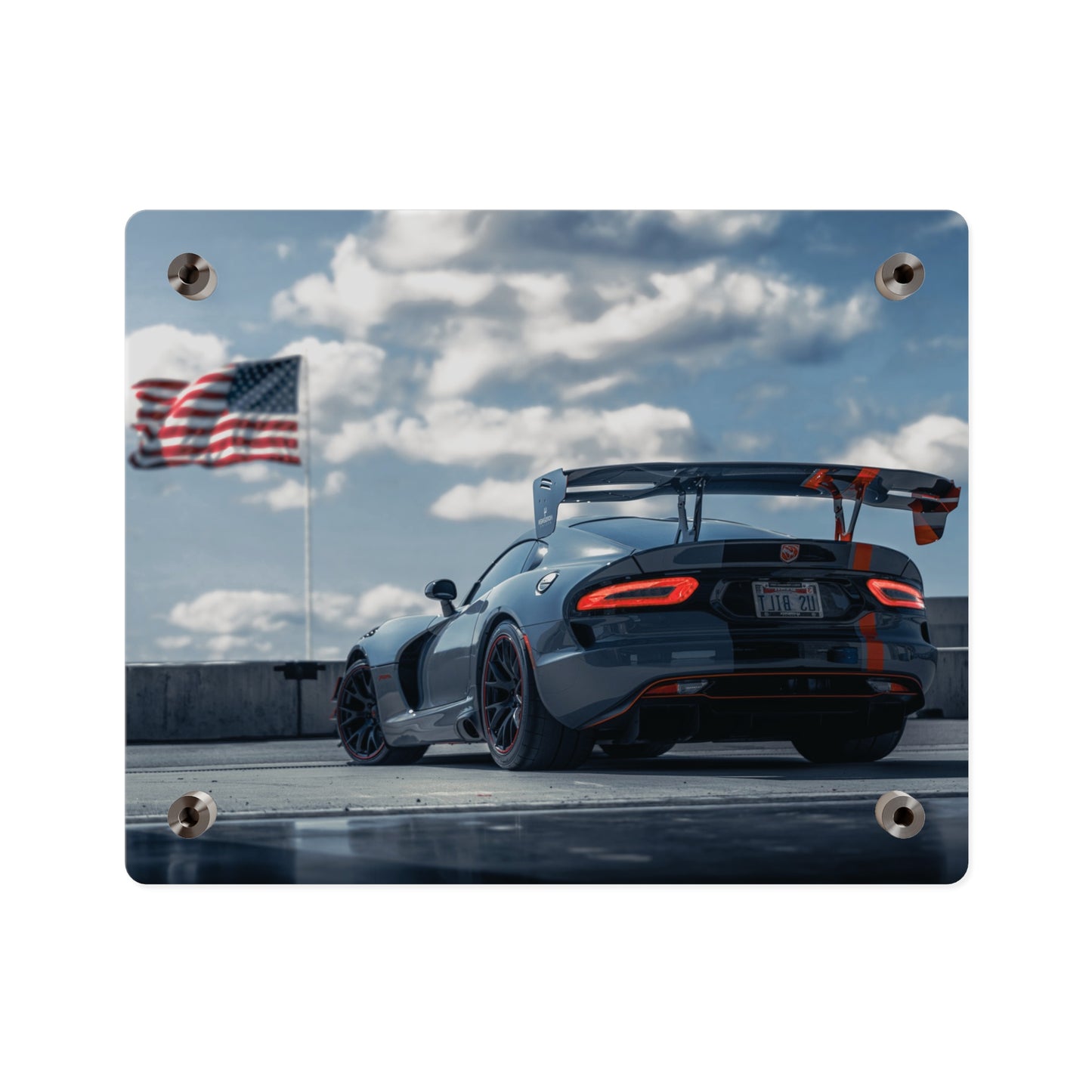 Dodge Viper ACR Acrylic Wall Art — Sports Car with American Flag backround
