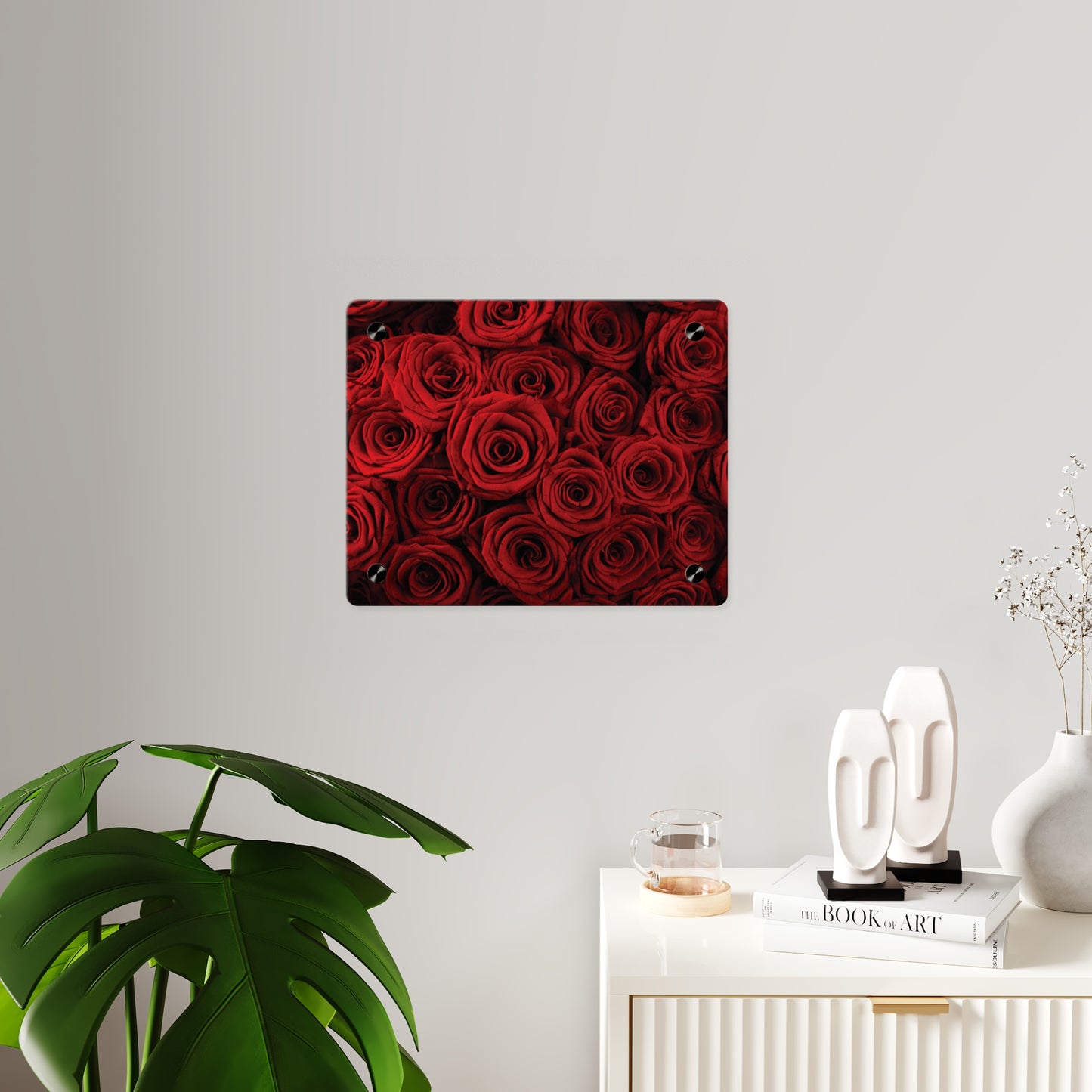Acrylic Wall Art - Red Rose Close-Up Panel, Romantic Floral Decor for Valentine’s Day & Home Accent