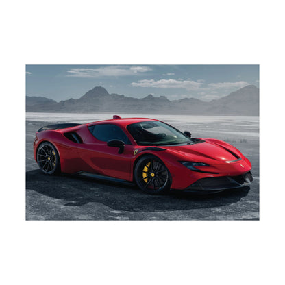 Red Ferrari SF90 Matte Poster — Horizontal Automotive Wall Art