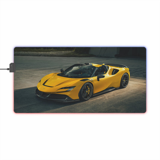 Yellow Super Car LED Gaming Mouse Pad "Ferrari sf90" — RGB Extended Desk Mat for car enthusiests