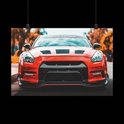 Red R35 skyline gtr sports car Matte Horizontal Poster — Automotive Wall Art for Car Enthusiasts